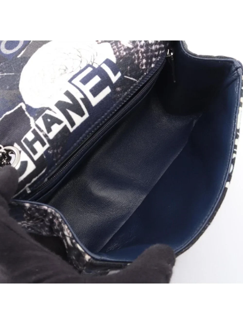Chanel Shoulder Bag 2.55 Mini Quilted Camellia Graffiti Mademoiselle Chain Navy